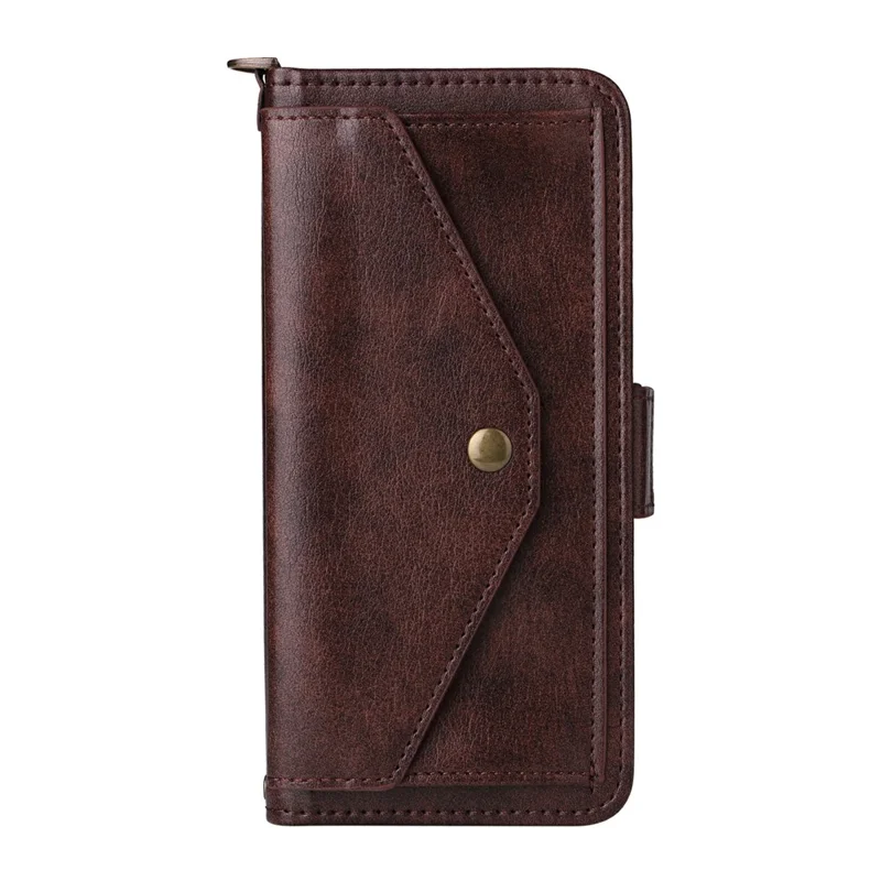 For iPhone 16 Pro Max Leather Case Magnetic Closure Wallet Stand Phone Cover with Crossbody Strap - Brown