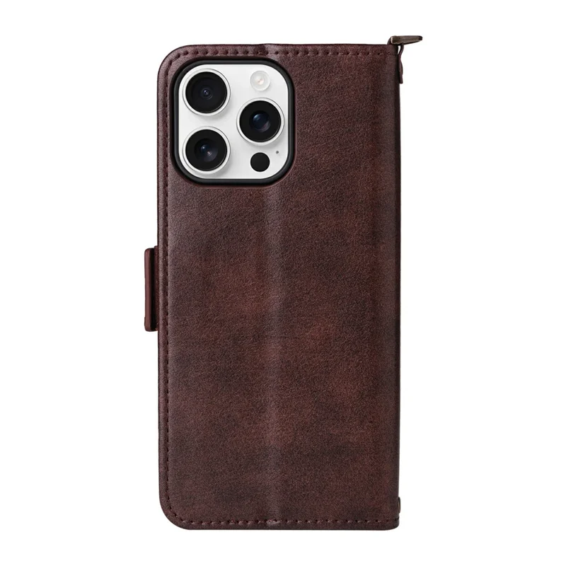 For iPhone 16 Pro Max Leather Case Magnetic Closure Wallet Stand Phone Cover with Crossbody Strap - Brown