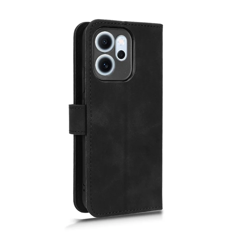 Чехол из кожи для Oppo Reno14 F 5G с эффектом мягкой кожи, защитой от падений и функцией кошелька - Черный
