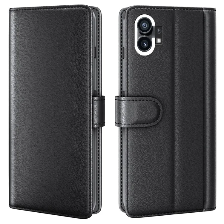 For Nothing Phone (1) 5G Case Genuine Split Leather Phone Cover with Wallet Stand - Black