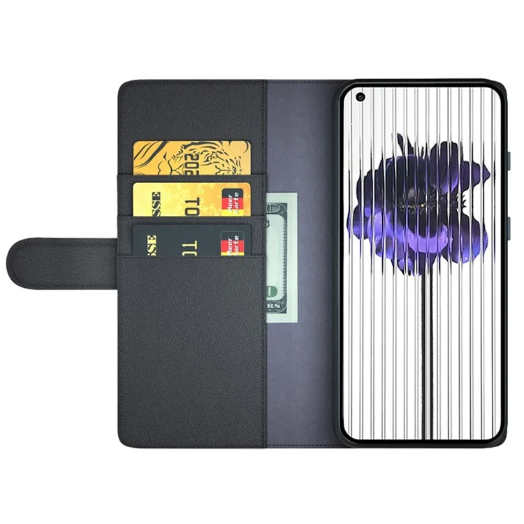 For Nothing Phone (1) 5G Case Genuine Split Leather Phone Cover with Wallet Stand - Black