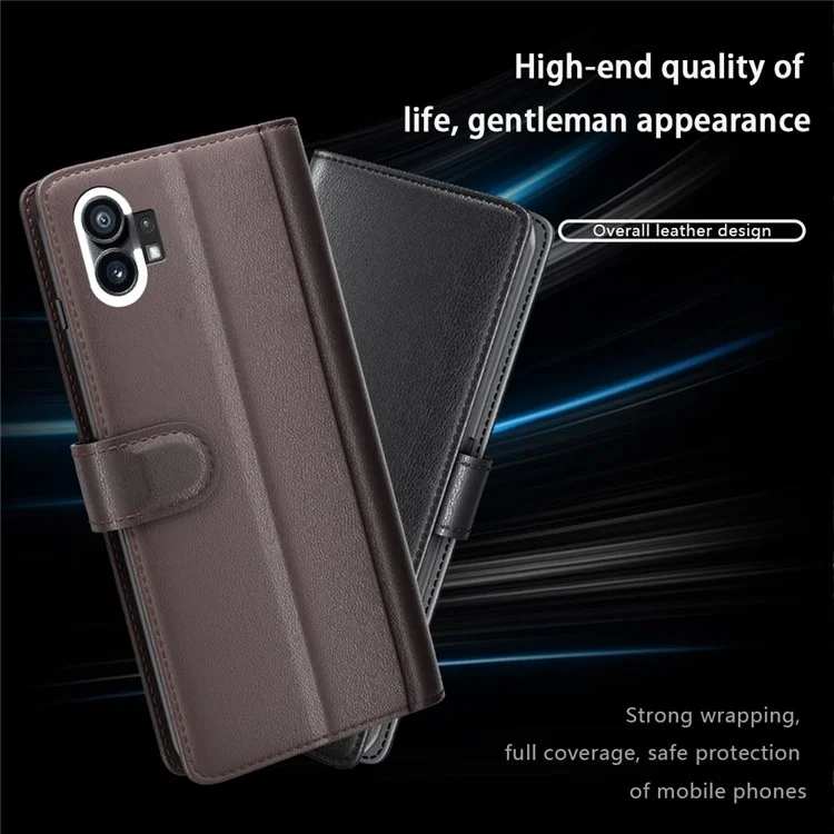 For Nothing Phone (1) 5G Case Genuine Split Leather Phone Cover with Wallet Stand - Black