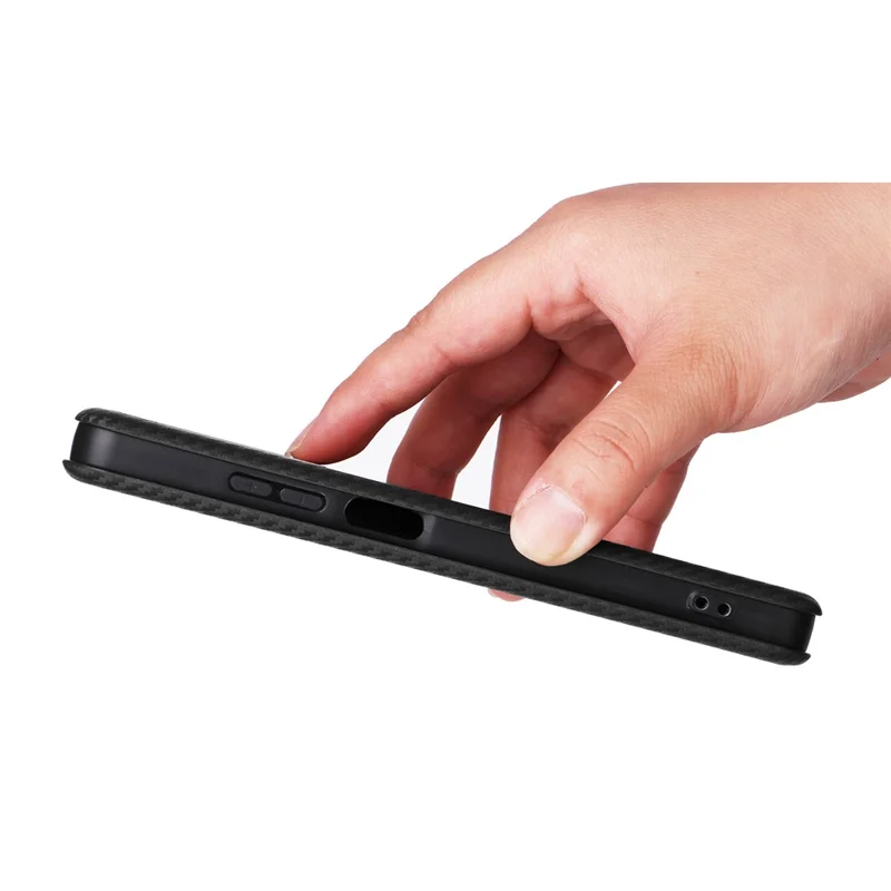 Funda de Cuero PU con Textura de Fibra de Carbono Antigolpes para Oppo A5x 5G / 4G - Negro