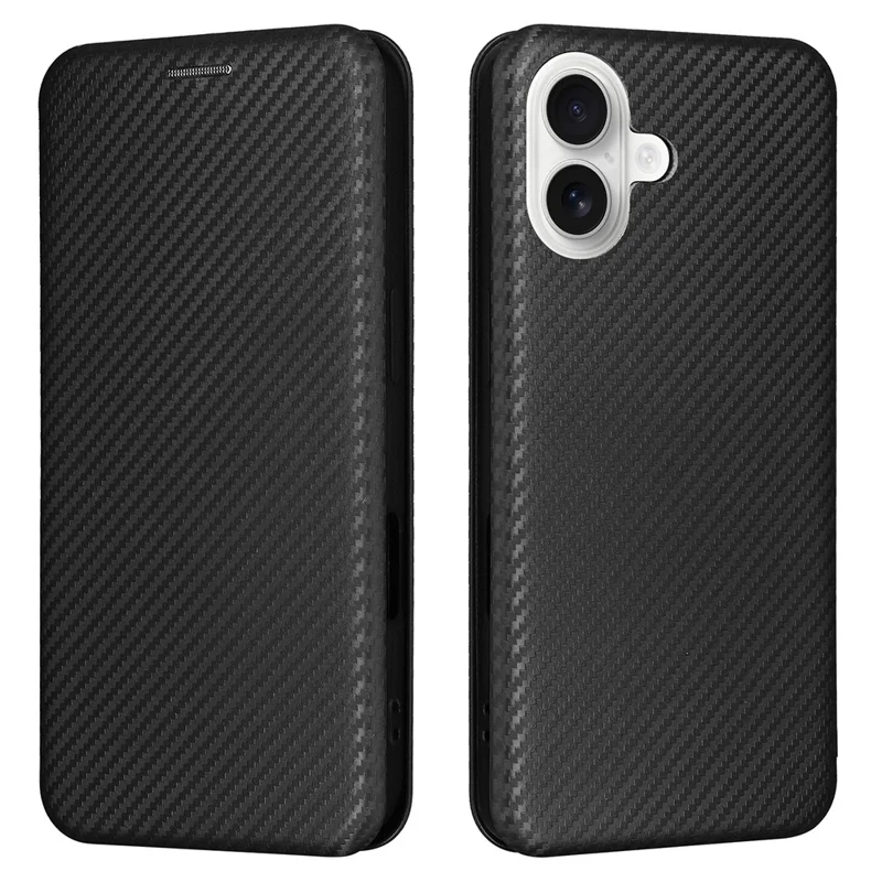 For iPhone 17 Case Carbon Fiber Texture Drop-Proof PU Leather Phone Cover - Black