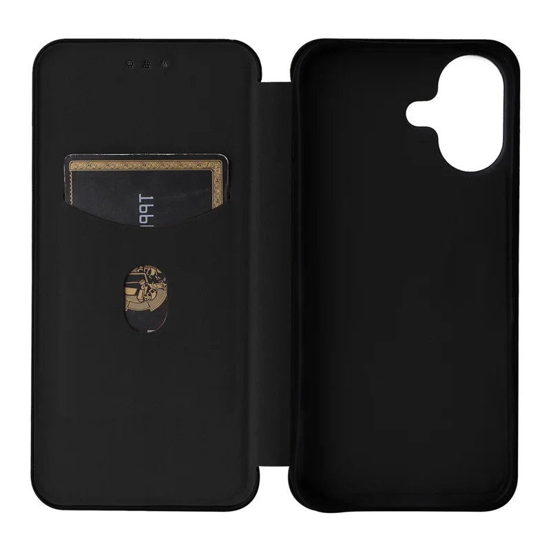 For iPhone 17 Case Carbon Fiber Texture Drop-Proof PU Leather Phone Cover - Black