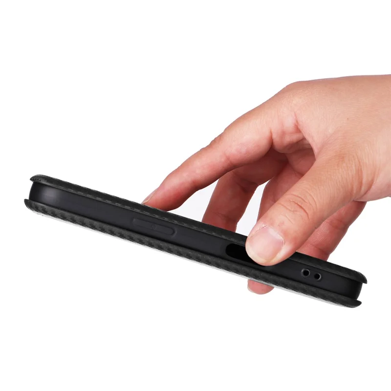 For iPhone 17 Case Carbon Fiber Texture Drop-Proof PU Leather Phone Cover - Black