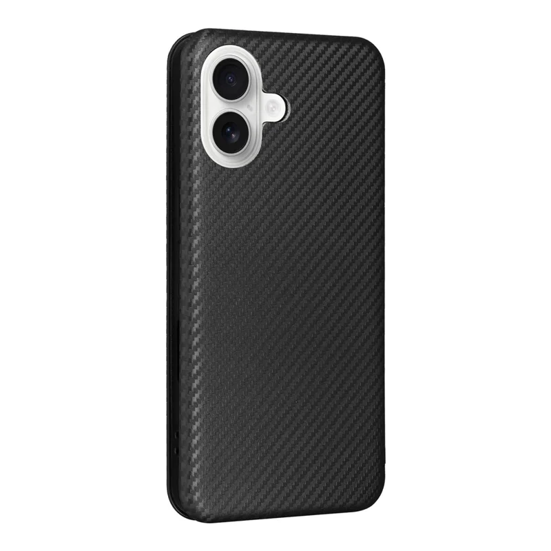 For iPhone 17 Case Carbon Fiber Texture Drop-Proof PU Leather Phone Cover - Black