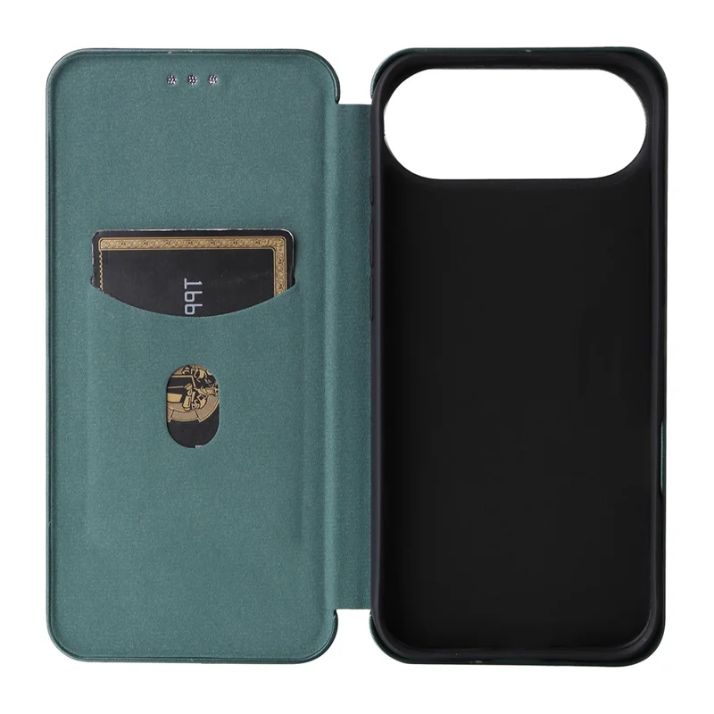 Funda de Aire para iPhone 17 con Textura de Fibra de Carbono Resistente a Caídas, Cubierta de Teléfono de Cuero PU - Verde