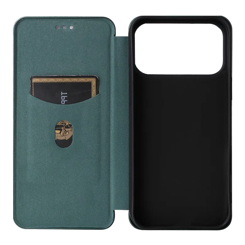 For iPhone 17 Pro Case Carbon Fiber Texture Drop-Proof PU Leather Phone Cover - Green