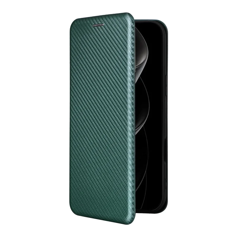 For iPhone 17 Pro Case Carbon Fiber Texture Drop-Proof PU Leather Phone Cover - Green