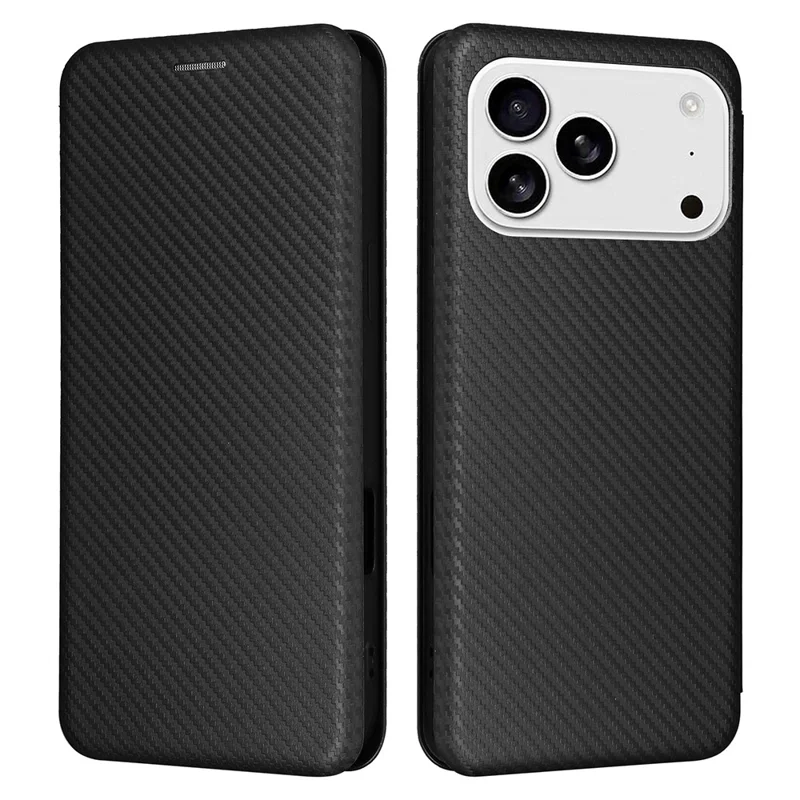 For iPhone 17 Pro Case Carbon Fiber Texture Drop-Proof PU Leather Phone Cover - Black