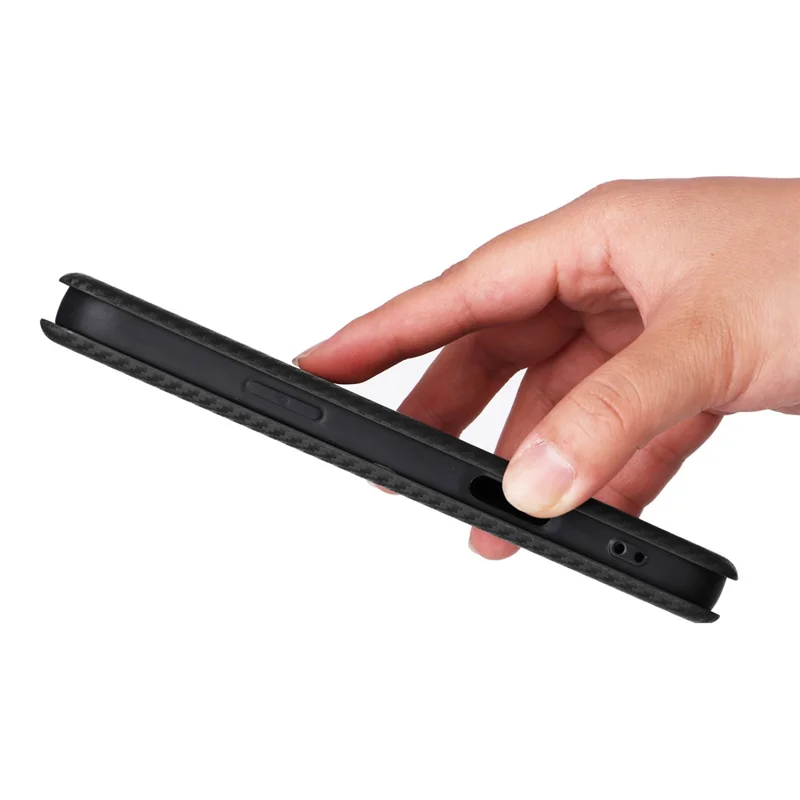 For iPhone 17 Pro Case Carbon Fiber Texture Drop-Proof PU Leather Phone Cover - Black