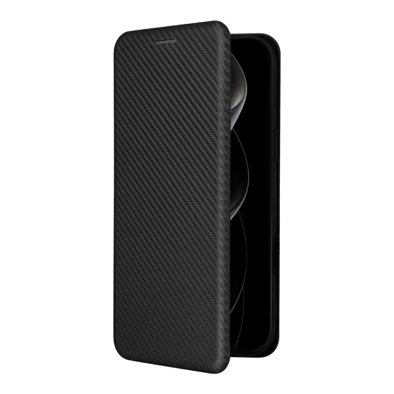For iPhone 17 Pro Case Carbon Fiber Texture Drop-Proof PU Leather Phone Cover - Black
