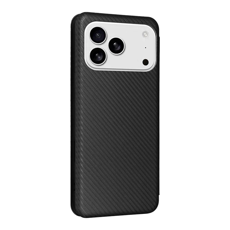 For iPhone 17 Pro Case Carbon Fiber Texture Drop-Proof PU Leather Phone Cover - Black