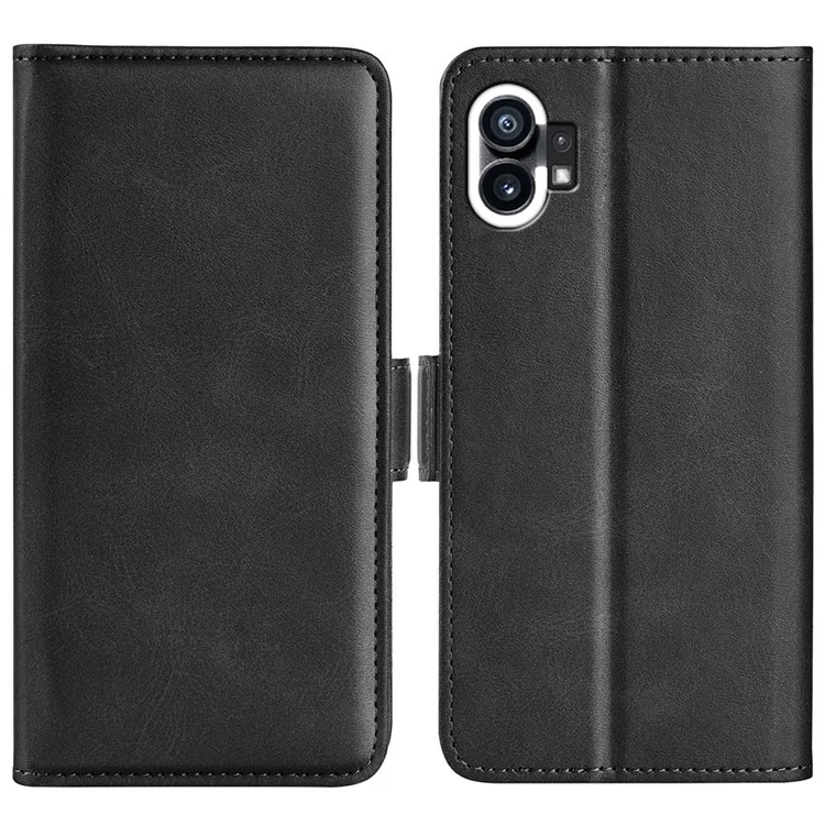Para Nada de Teléfono (1) 5G Textura de Textura PU Pulo Teléfono Anti-drop Case Dual Magnetic Curo de Soporte Plegable Tapa de la Billetera - Negro