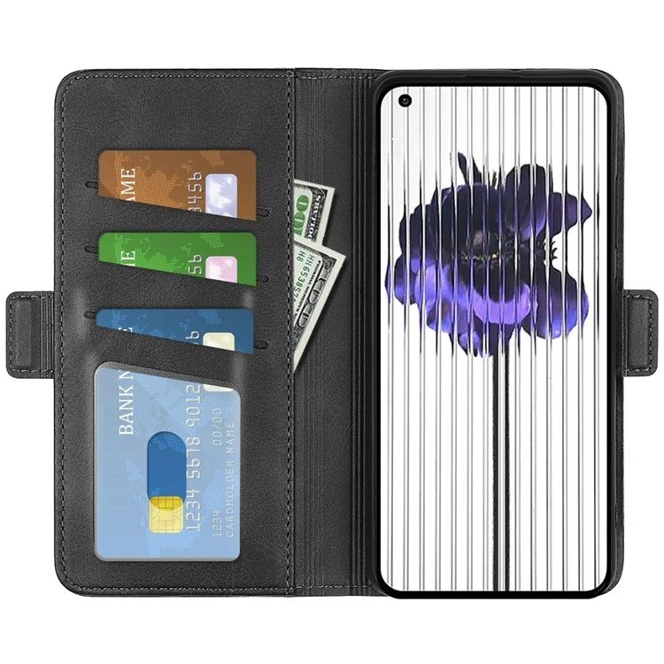 Para Nada de Teléfono (1) 5G Textura de Textura PU Pulo Teléfono Anti-drop Case Dual Magnetic Curo de Soporte Plegable Tapa de la Billetera - Negro