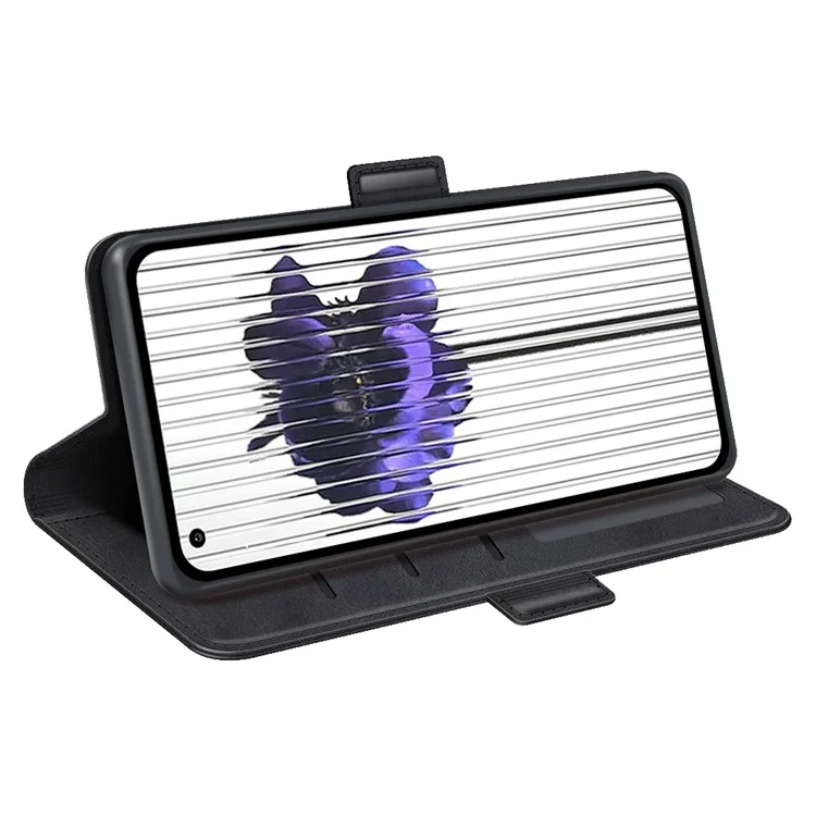 Para Nada de Teléfono (1) 5G Textura de Textura PU Pulo Teléfono Anti-drop Case Dual Magnetic Curo de Soporte Plegable Tapa de la Billetera - Negro