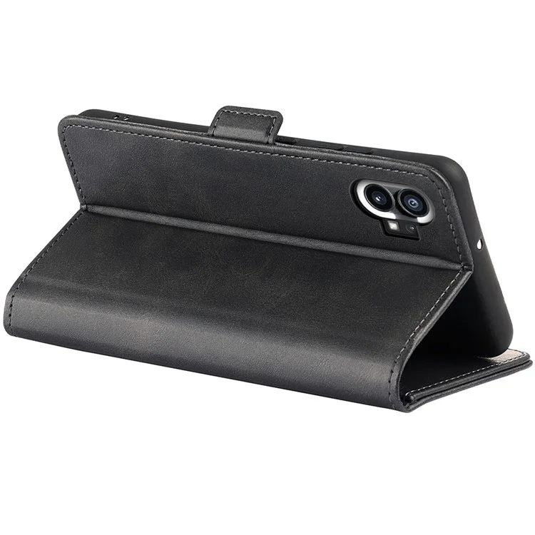 Para Nada de Teléfono (1) 5G Textura de Textura PU Pulo Teléfono Anti-drop Case Dual Magnetic Curo de Soporte Plegable Tapa de la Billetera - Negro