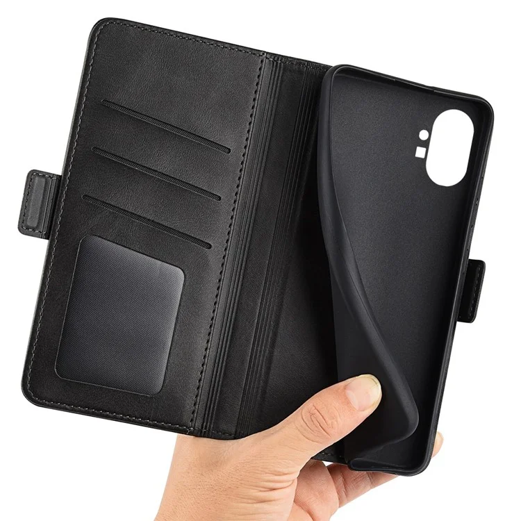 Para Nada de Teléfono (1) 5G Textura de Textura PU Pulo Teléfono Anti-drop Case Dual Magnetic Curo de Soporte Plegable Tapa de la Billetera - Negro