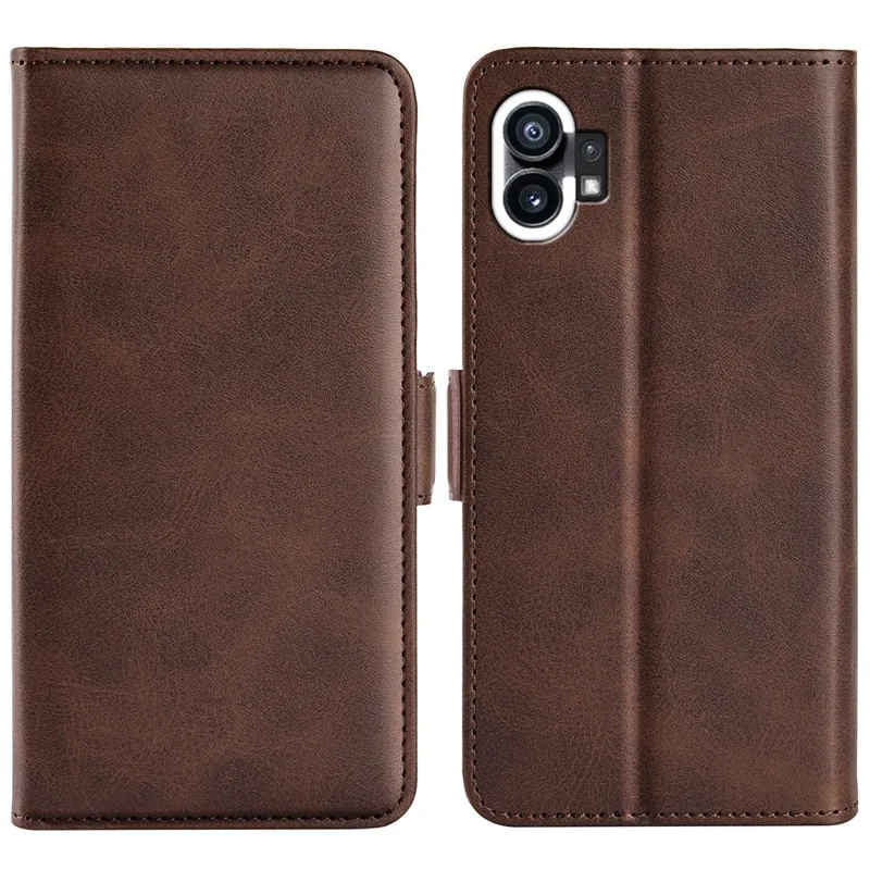 For Nothing phone (1) 5G Calf Texture PU Leather Phone Anti-drop Case Dual Magnetic Clasp Foldable Stand Wallet Cover - Brown