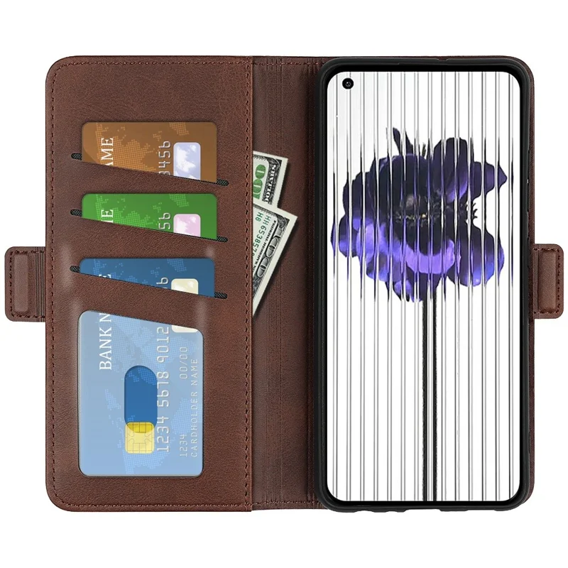 For Nothing phone (1) 5G Calf Texture PU Leather Phone Anti-drop Case Dual Magnetic Clasp Foldable Stand Wallet Cover - Brown