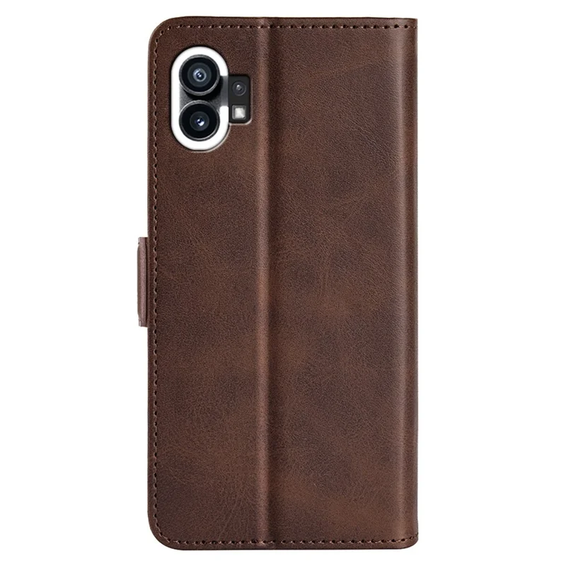 For Nothing phone (1) 5G Calf Texture PU Leather Phone Anti-drop Case Dual Magnetic Clasp Foldable Stand Wallet Cover - Brown