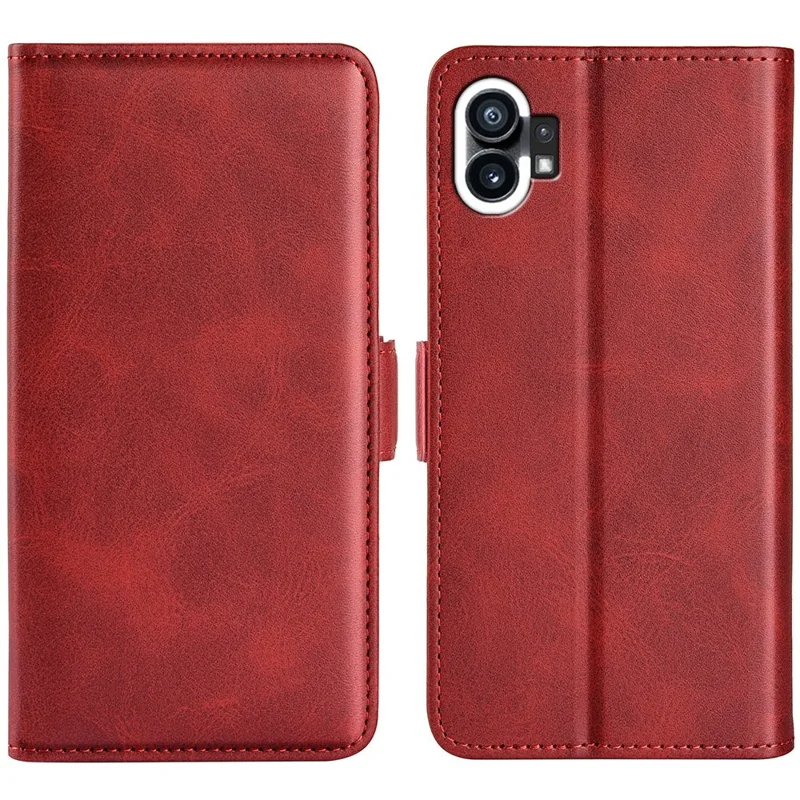 For Nothing phone (1) 5G Calf Texture PU Leather Phone Anti-drop Case Dual Magnetic Clasp Foldable Stand Wallet Cover - Red