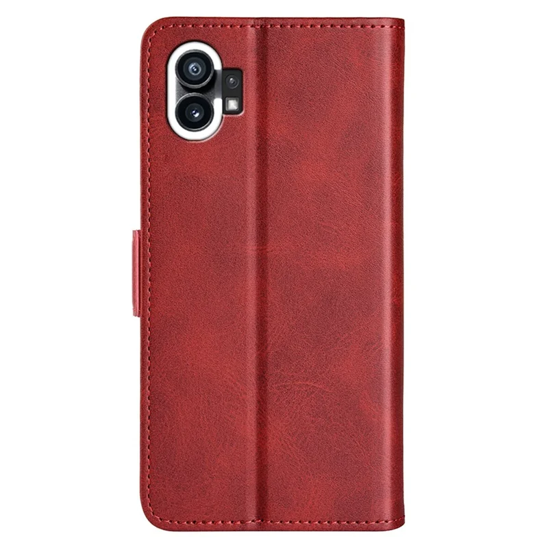 For Nothing phone (1) 5G Calf Texture PU Leather Phone Anti-drop Case Dual Magnetic Clasp Foldable Stand Wallet Cover - Red