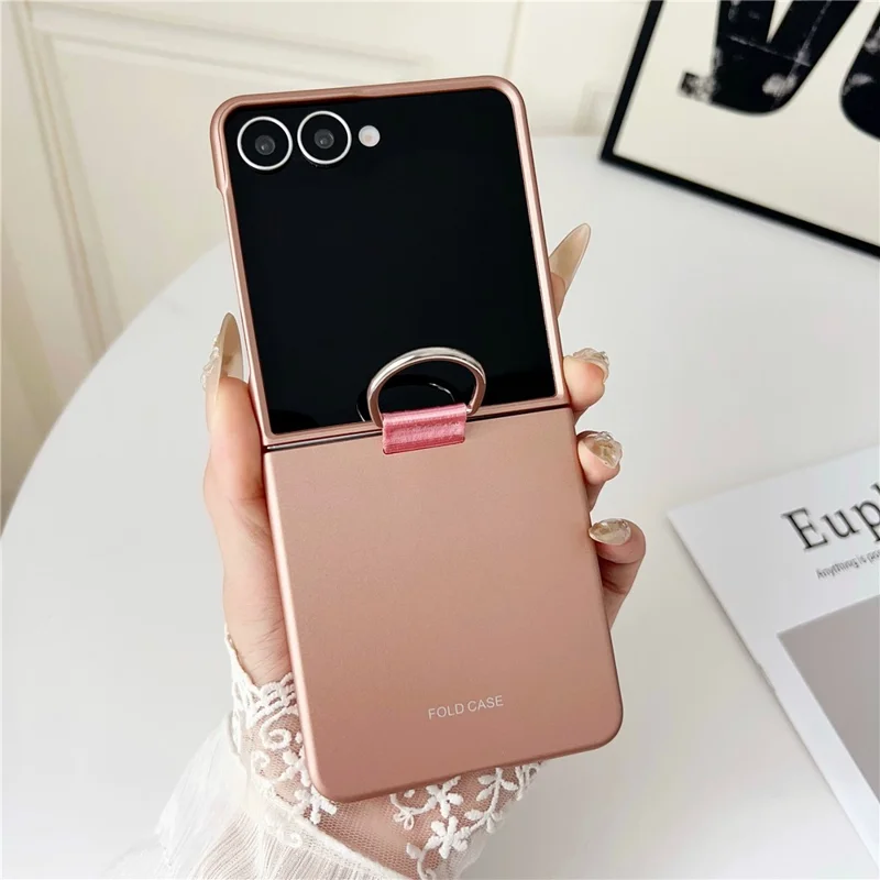For Samsung Galaxy Z Flip7 5G Case Ring Holder Anti Drop Rubberized PC Phone Cover - Pink