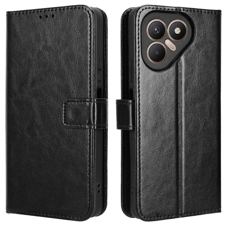 Für TECNO Pova 7 4G / LJ6 Lederetui mit Riemen Crazy Horse Textur Handytasche - Schwarz