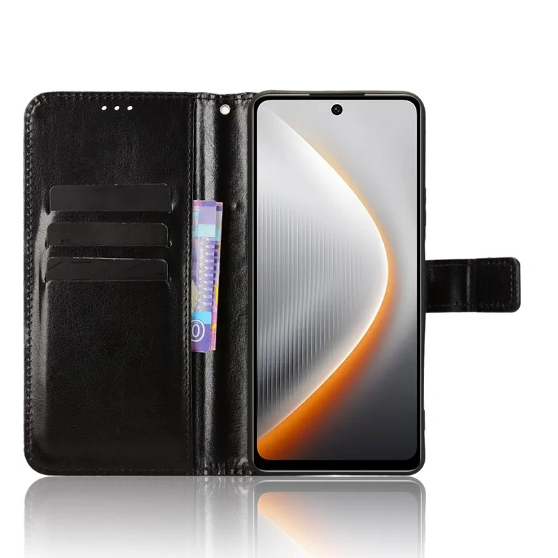 Für TECNO Pova 7 4G / LJ6 Lederetui mit Riemen Crazy Horse Textur Handytasche - Schwarz