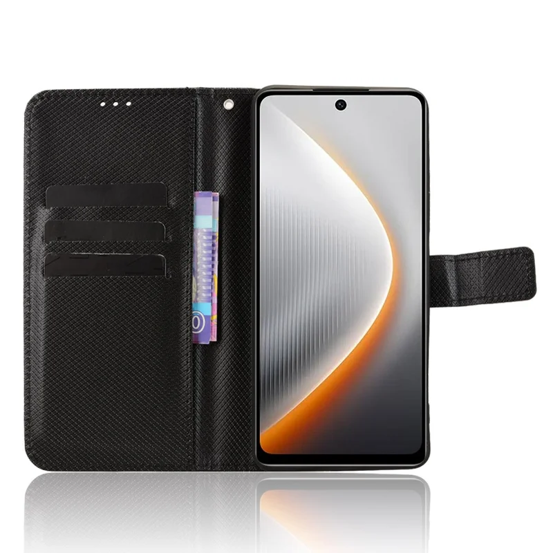 Für TECNO Pova 7 4G / LJ6 Lederbrieftasche mit Riemen Diamant-Textur Handyhülle - Schwarz
