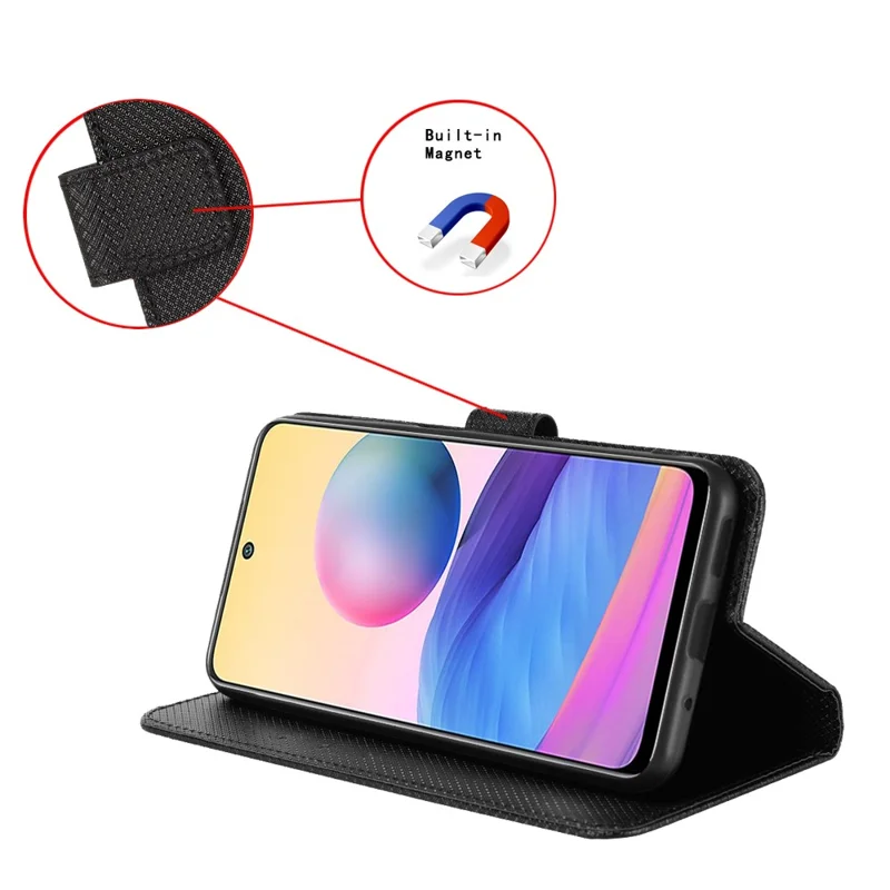 Für TECNO Pova 7 4G / LJ6 Lederbrieftasche mit Riemen Diamant-Textur Handyhülle - Schwarz