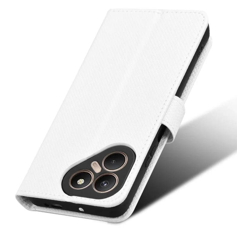 For TECNO Pova 7 4G / LJ6 Leather Wallet Case with Strap Diamond Texture Phone Cover - White