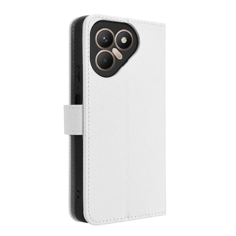 For TECNO Pova 7 4G / LJ6 Leather Wallet Case with Strap Diamond Texture Phone Cover - White