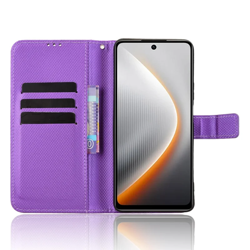 جراب محفظة من الجلد لهاتف TECNO Pova 7 4G / LJ6 مع حزام وتصميم مزخرف بنقشة الماس - أرجواني
