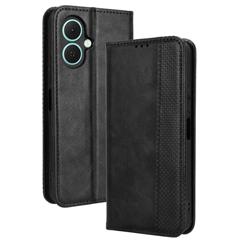 Per TECNO Spark Go 2 4G / KM4 Custodia in pelle Portafoglio Stand Texture retrò Custodia per telefono - Nero