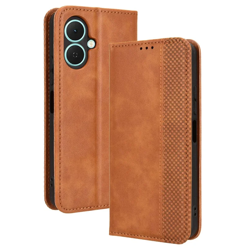 For TECNO Spark Go 2 4G / KM4 Leather Case Wallet Stand Retro Texture Phone Cover - Brown