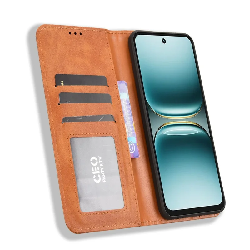 For TECNO Spark Go 2 4G / KM4 Leather Case Wallet Stand Retro Texture Phone Cover - Brown