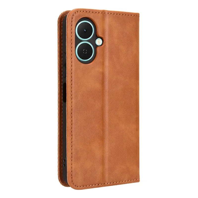 For TECNO Spark Go 2 4G / KM4 Leather Case Wallet Stand Retro Texture Phone Cover - Brown