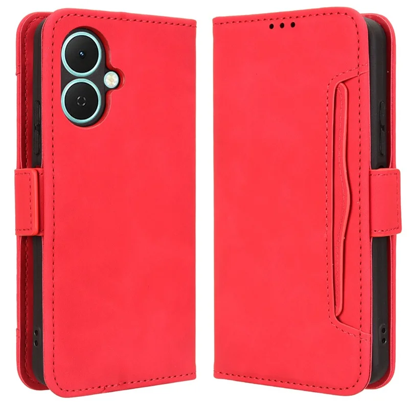 For TECNO Spark Go 2 4G / KM4 Leather Case Phone Wallet Cover with Multiple Card Slots - Red