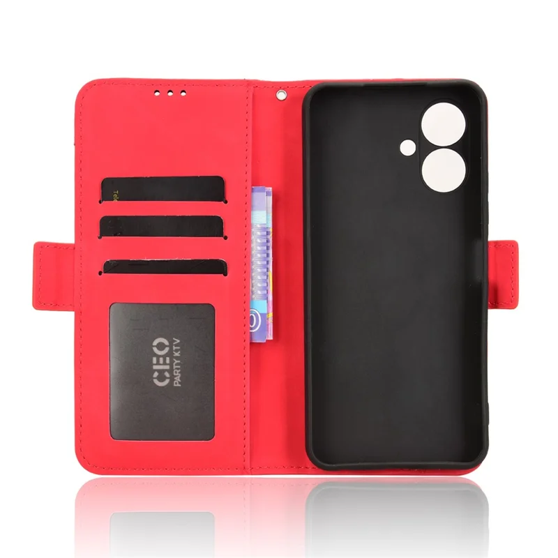 For TECNO Spark Go 2 4G / KM4 Leather Case Phone Wallet Cover with Multiple Card Slots - Red