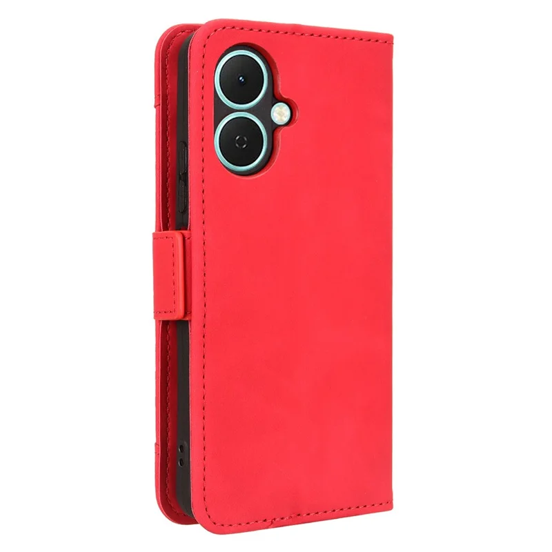 For TECNO Spark Go 2 4G / KM4 Leather Case Phone Wallet Cover with Multiple Card Slots - Red