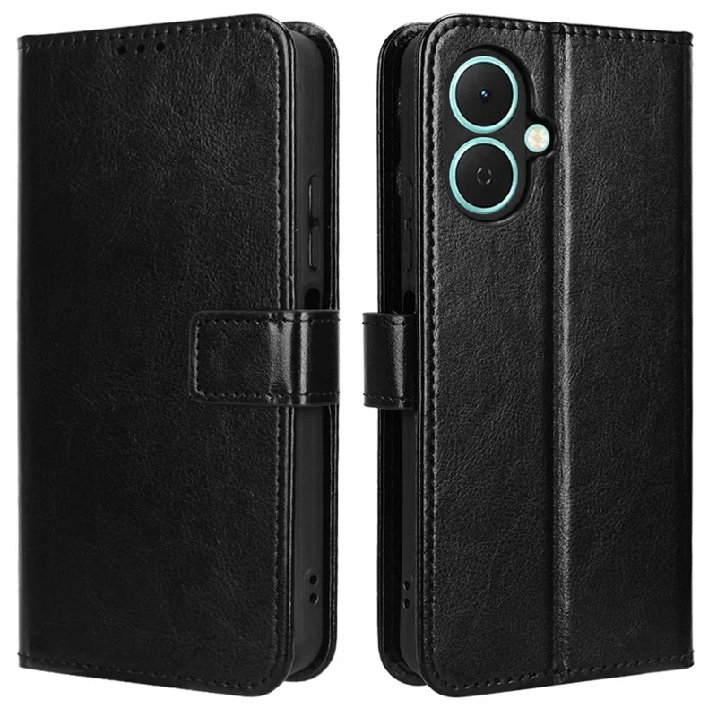 Para TECNO Spark Go 2 4G / KM4 Capa de Couro PU com Alça Textura de Cavalo Selvagem Carteira para Celular - Preto