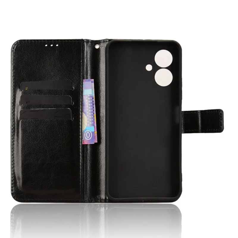 Para TECNO Spark Go 2 4G / KM4 Capa de Couro PU com Alça Textura de Cavalo Selvagem Carteira para Celular - Preto