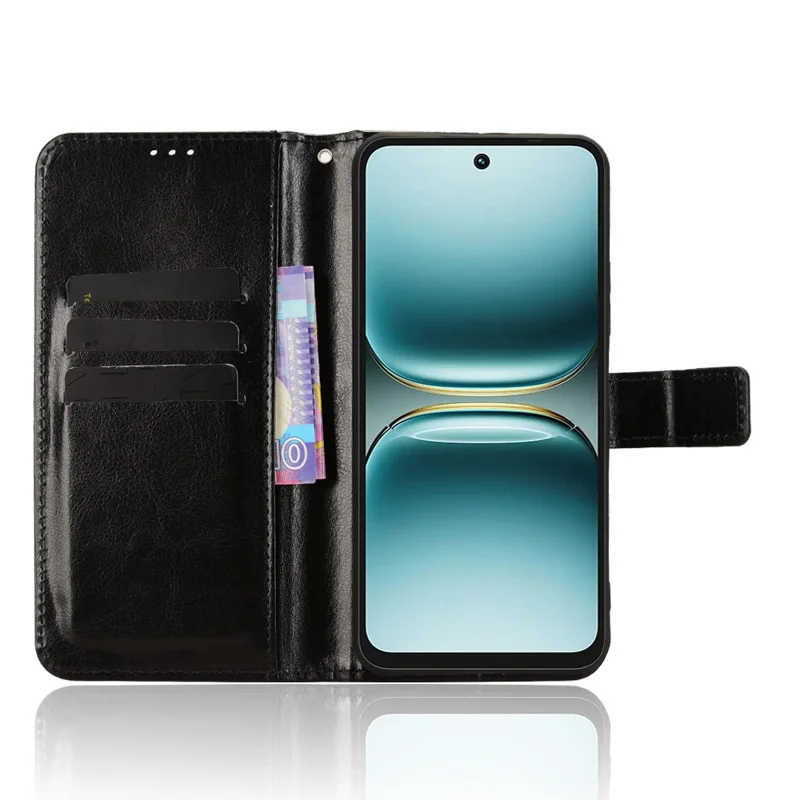Para TECNO Spark Go 2 4G / KM4 Capa de Couro PU com Alça Textura de Cavalo Selvagem Carteira para Celular - Preto