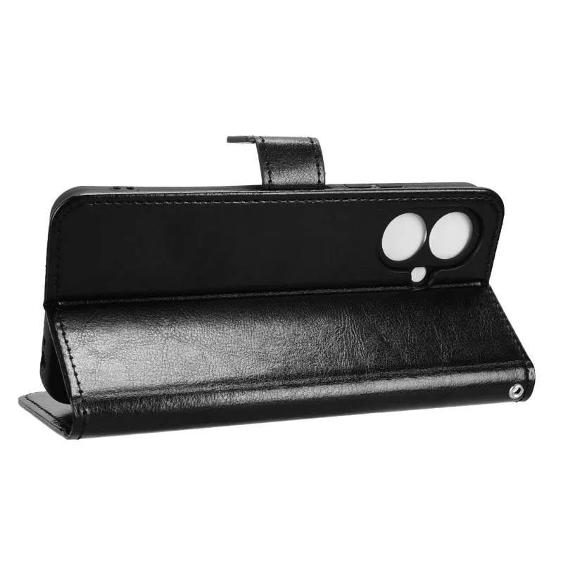 Para TECNO Spark Go 2 4G / KM4 Capa de Couro PU com Alça Textura de Cavalo Selvagem Carteira para Celular - Preto