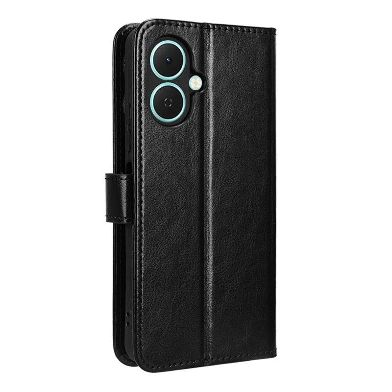 Para TECNO Spark Go 2 4G / KM4 Capa de Couro PU com Alça Textura de Cavalo Selvagem Carteira para Celular - Preto