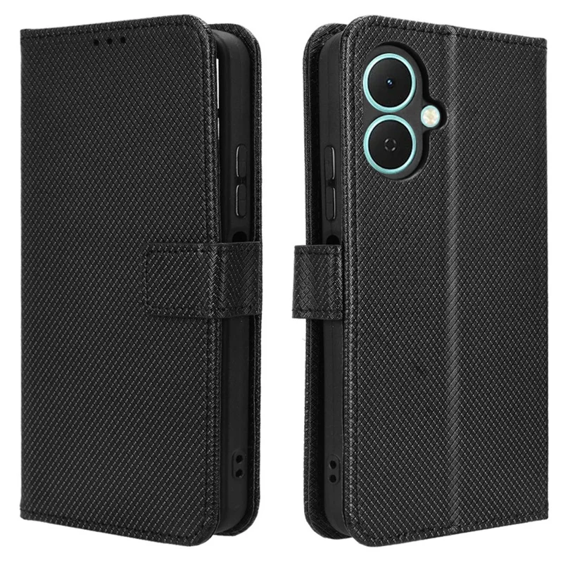 Para TECNO Spark Go 2 4G / KM4 Capa de Carteira de Couro com Alça Textura de Diamante - Preto