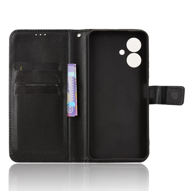 Para TECNO Spark Go 2 4G / KM4 Capa de Carteira de Couro com Alça Textura de Diamante - Preto